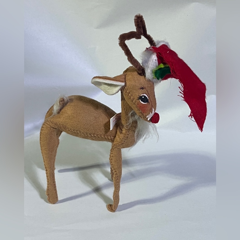 Vintage 1965 Annalee Mobilitee Standing Posable Reindeer With Santa Hat 9" rare